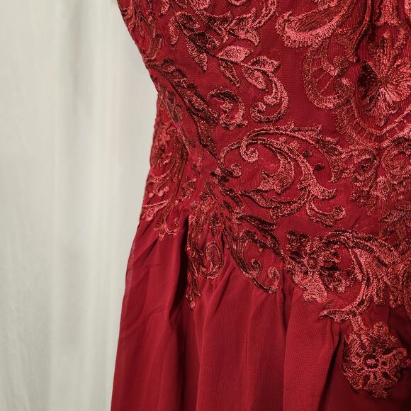 UNKNOWN Garnet Red High Low Corset Lace Sheer Prom Wedding Womens 22 FLAWED - Picture 10 of 12